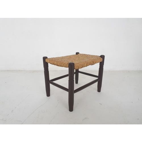 1960s Vintage Rattan and Wooden Stool, France, 1960s For Sale - Image 5 of 5