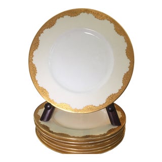 Minton Gold Encrusted Dinner Plates, Davis Collamore New York, Pattern H2564 - Set of 7 For Sale