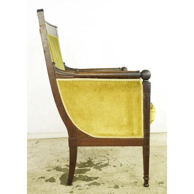 Wood Mid 20th Century Antique European French Yellow Velvet & Wood Arm Chair For Sale - Image 7 of 10