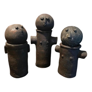 Dutch Brutalist Handmade Naive Figures in Earthenware Pottery, 1960s, Set of 3 For Sale