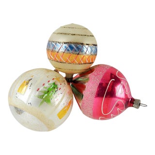 Hand Blown Large Christmas Ornaments - Set of 3 For Sale