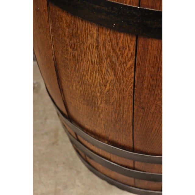 Brown Jack Daniels Whiskey Barrel Engraved Oak Wood With Metal Bands For Sale - Image 8 of 12