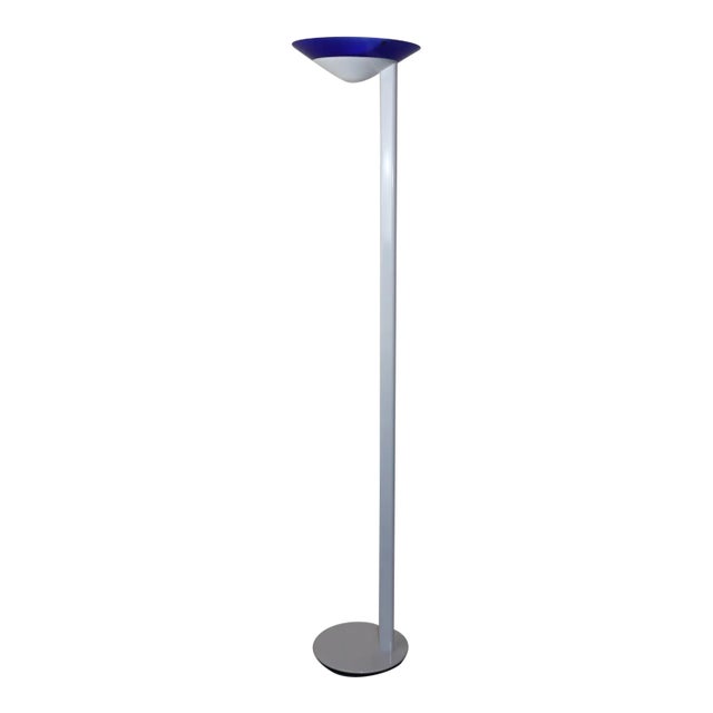 Mid-Century Modern Floor Lamp With Murano Blue Glass Shade For Sale