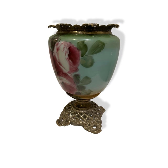 Late 20th Century Vintage Victorian Hand Painted Ceramic and Brass Planter/Jardinere For Sale - Image 5 of 6