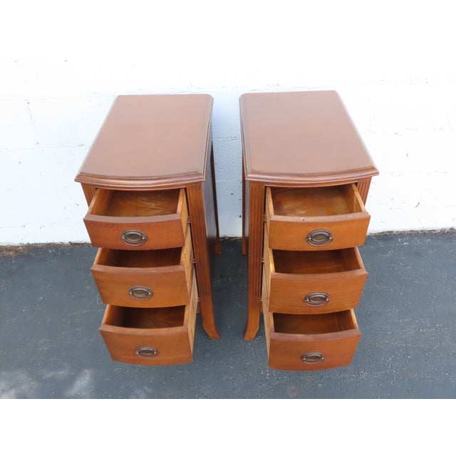 Wood Tall and Narrow Mahogany Nightstands End Bedside Tables a Pair 6658 For Sale - Image 7 of 18