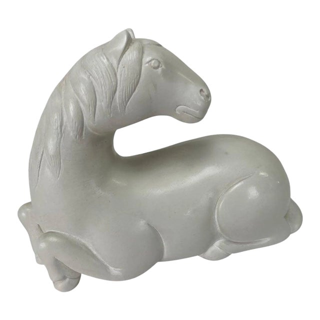 Equestrian White Horse Statue Clay Sculpture For Sale