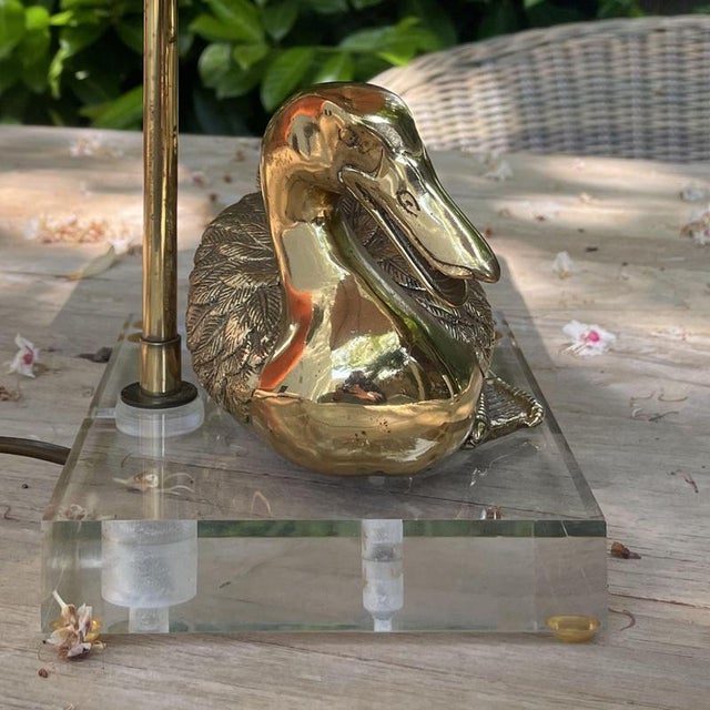 Vintage Brass Duck Table Lamp on Clear Acrylic Base, 1970s For Sale - Image 13 of 18