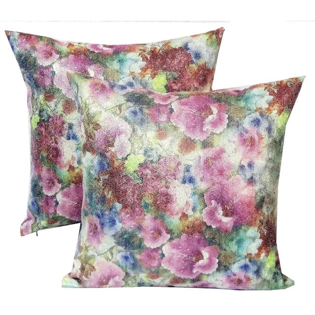 Textile Vintage Floral Brocade Glitter Gold Pillow Cover- a Pair For Sale - Image 7 of 12