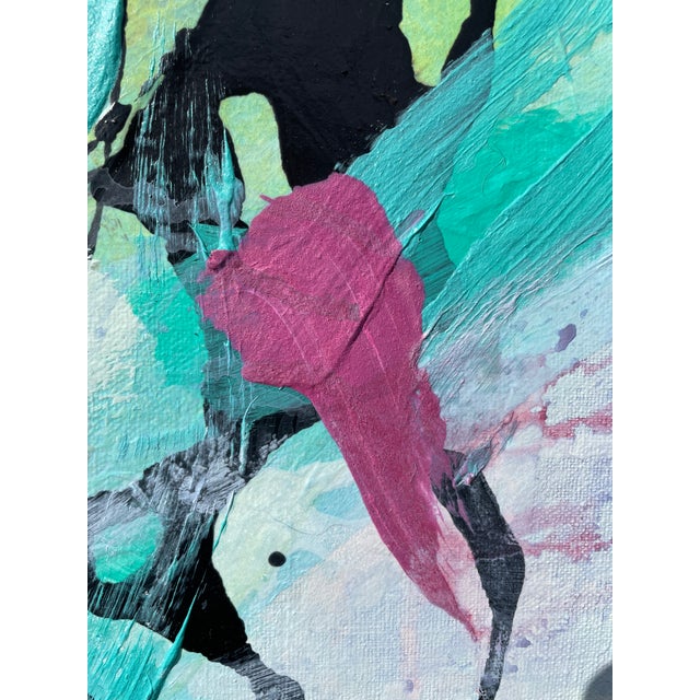 "Beach Days" Large Coastal Modern Statement Painting in Aqua and Teal With Magenta Accents For Sale - Image 10 of 10