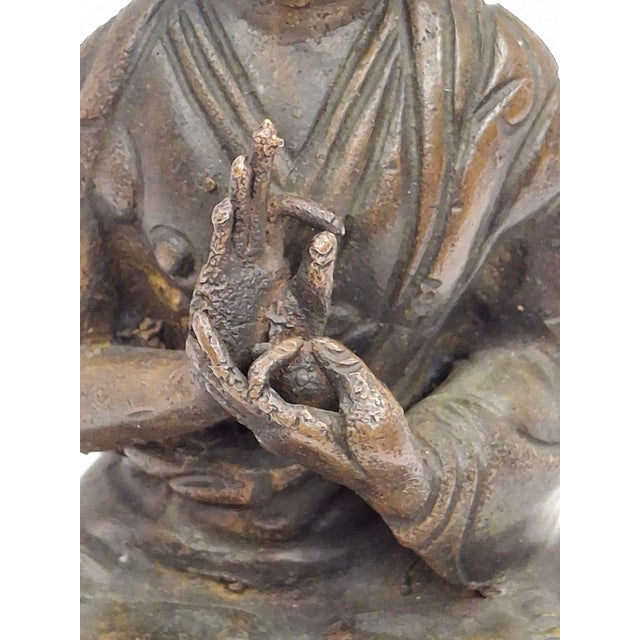 18thC Tibetan Bronze Lama Statue - Heavy 10oz Portrait Monk Dharmachakra Mudra For Sale - Image 9 of 18