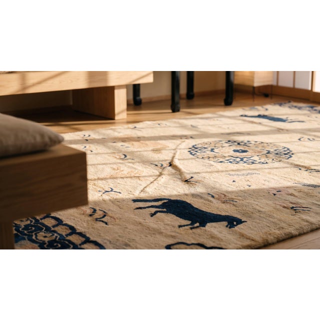 Beige 1930s Hand Knotted Pile Geometric Medallion Rectangle Wool Antique Rug For Sale - Image 10 of 11