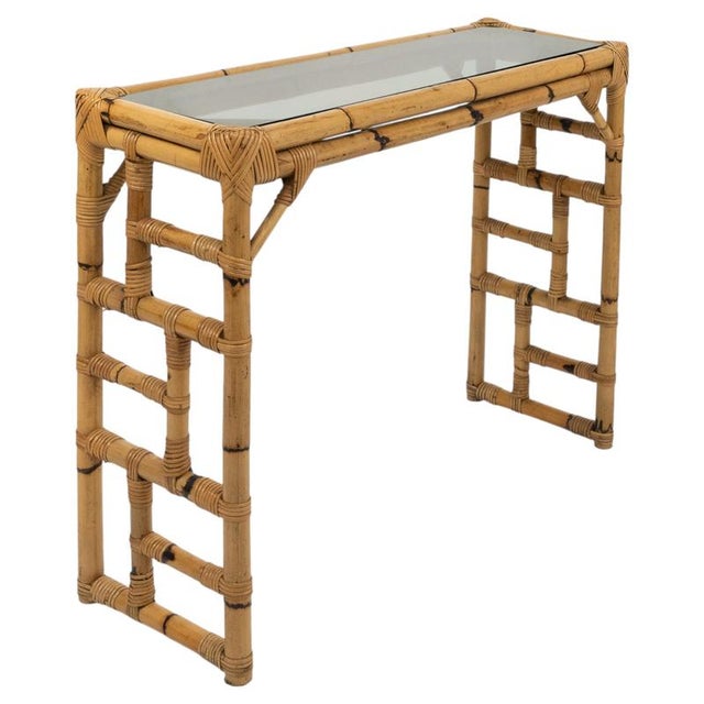 Mid-Century Bamboo, Rattan and Glass Console Table from Vivai del Sud, Italy, 1970s For Sale - Image 12 of 12