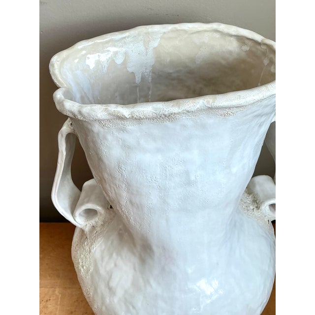 Vintage Monumental White Ceramic Double-Handled Vase For Sale - Image 12 of 12