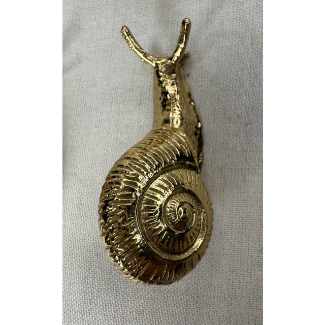 Vintage Figurative Snail Polished Solid Brass Cabinet Knobs, Set of 6 For Sale - Image 9 of 12