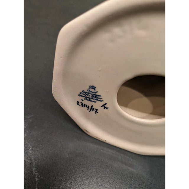 Mid-Century Modern Vintage Delft Royal Copenhagen Blue Floral Candlestick Holders-Set of 2 For Sale - Image 3 of 5