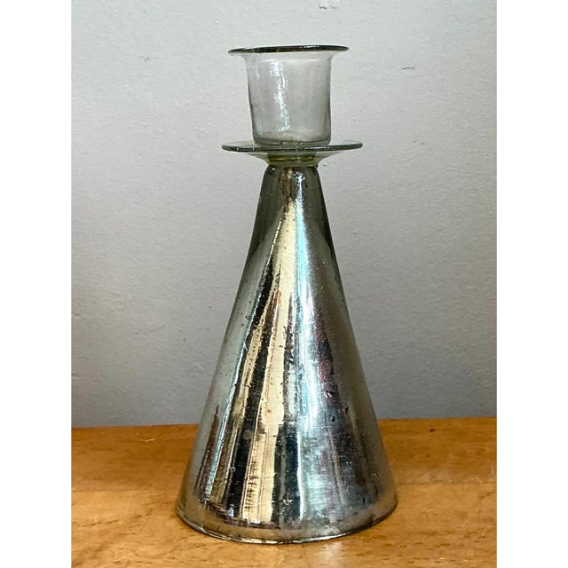 Vintage Silvered Glass Candle Holder For Sale - Image 4 of 12