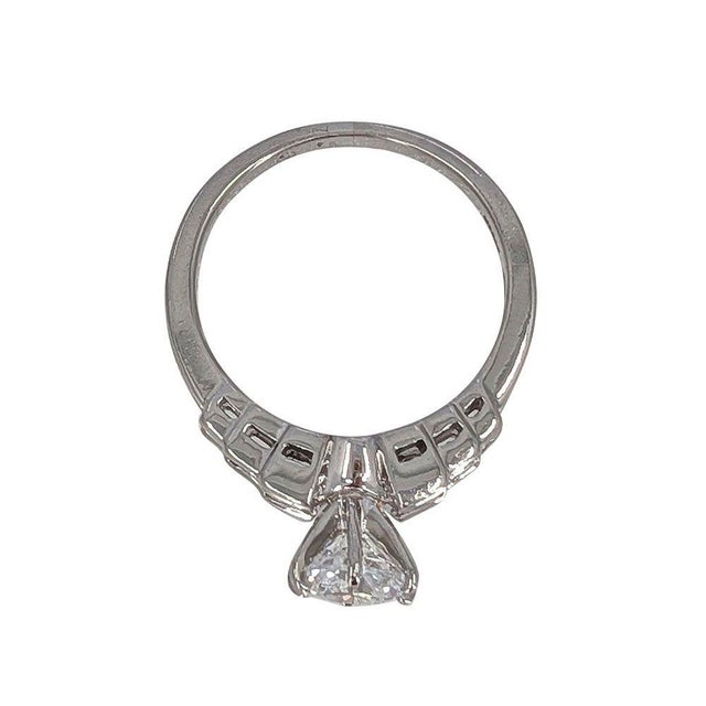 Princess Cut Accented Platinum Engagement Ring Cz Center, Size 7 For Sale - Image 4 of 5