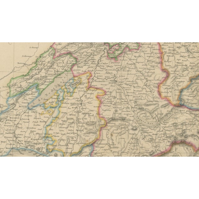 Black Antique Map of Switzerland from Blackie & Son, 1860s For Sale - Image 8 of 11