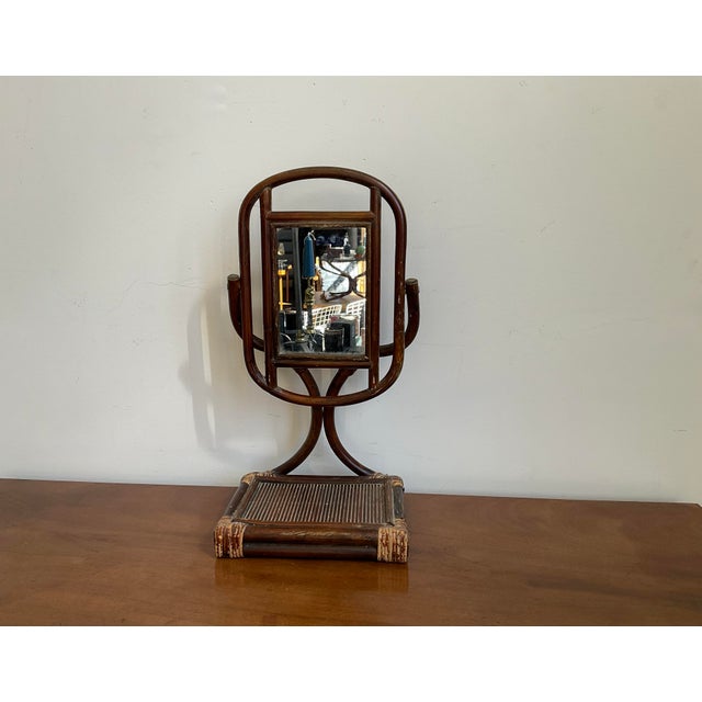 Vintage Italian Style Rattan & Bentwood Bamboo Vanity Tabletop Mirror For Sale - Image 11 of 18
