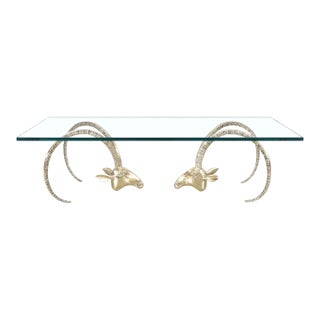 Mid-Century Modern Brass Ibex Ram's Head Coffee Table Styled After Alain Chervet For Sale
