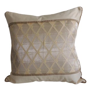 Vintage Gold & Silver Silk Woven Obi Square Decorative Pillow For Sale