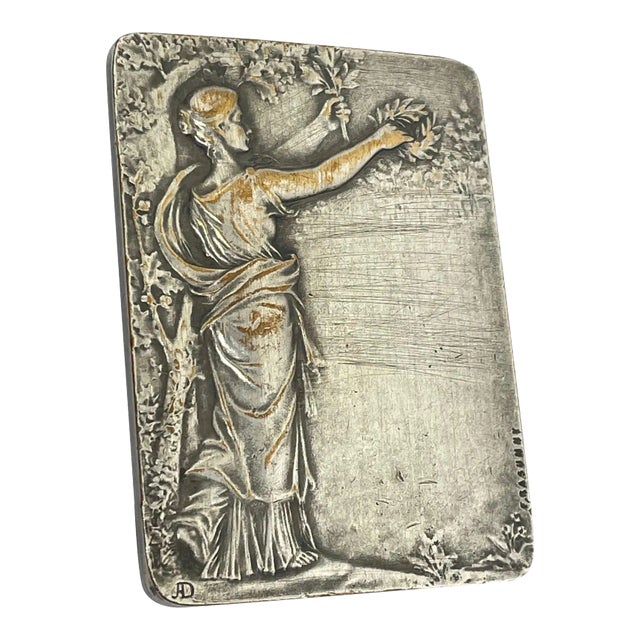 Art Deco Silvered Bronze Small Plaque Sculpture Gloria Signed Felix Rasumny For Sale