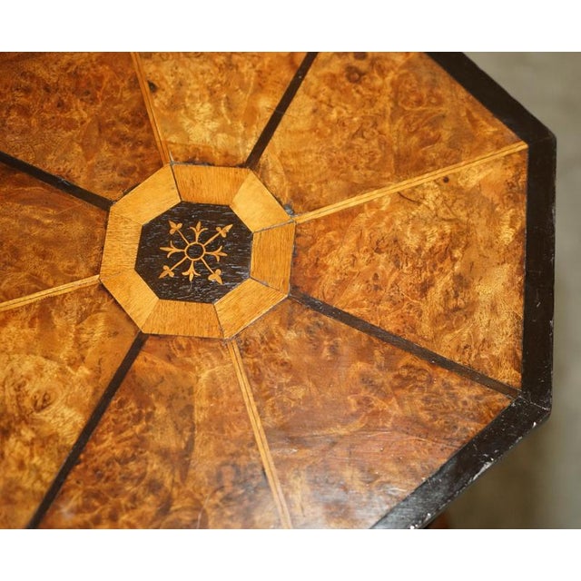 Gold Victorian Hexagonal Burr Walnut Three Tiered Side End Table For Sale - Image 8 of 15
