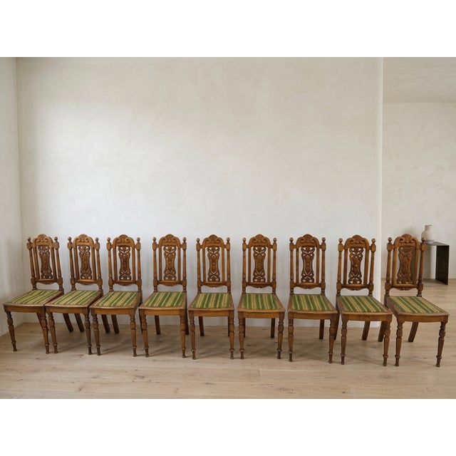 Early 20th Century Renaissance Revival Dining Chairs in Carved Wood, Czechoslovakia, 1920s, Set of 9 For Sale - Image 9 of 9