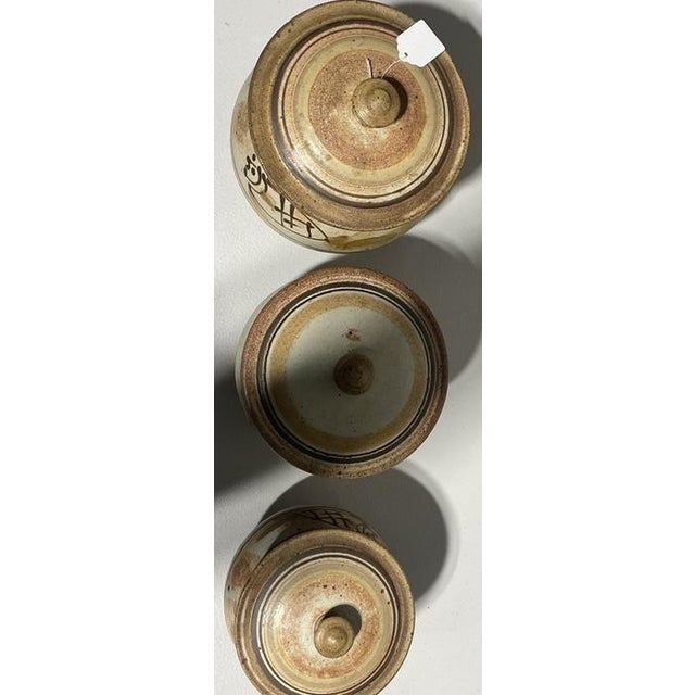 Lemonier-Hand-Painted Stoneware Lidded Canister Set – Set of 3 For Sale In Detroit - Image 6 of 7