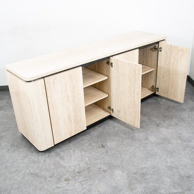 Beige Mid Century Modern Credenza Sideboard Custom Stone Faux Marble 1980s 70s Drawers For Sale - Image 8 of 12