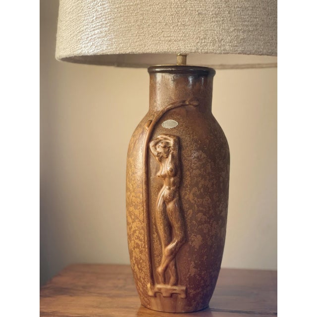 Art Deco Stoneware Table Lamp by Einar Luterkort for Upsala-Ekeby. Ceramic Table Lamp with Mingled tones of brown. Made in...