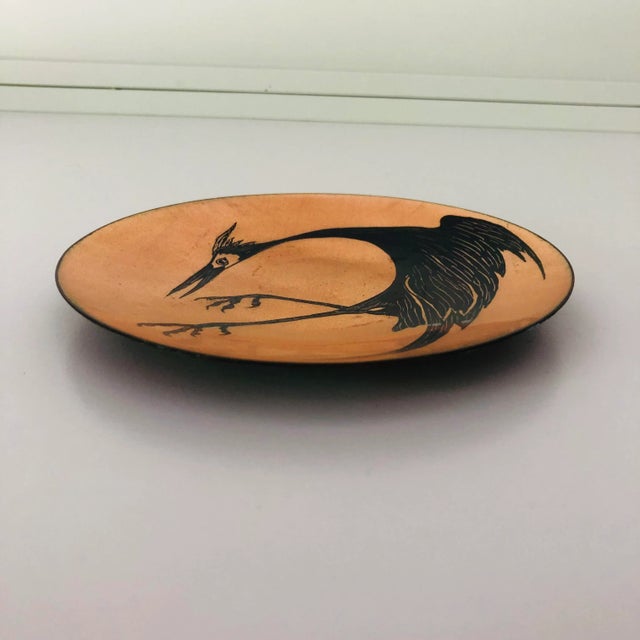 Mid-Century Modern Vintage Midcentury Signed Enamel Mythical Bird Plate For Sale - Image 3 of 6