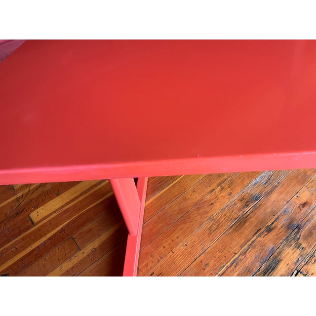 Coral Laquered Mid-Century Danish Modern Minimalist Trestle Dining Table C1960s For Sale - Image 12 of 14