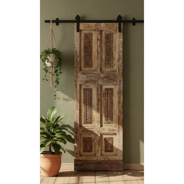 Vintage Floral Carved Door Panel | Rustic Sliding Farmhouse Barn Door Statement Piece 80x26 For Sale - Image 4 of 4