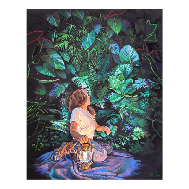 Periphery - Luminous Glowing Colorful Figurative Surrealist Oil Painting on Wood Original Artwork by Michelle Fillmore For Sale