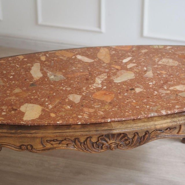 French Coffee Table with Red Marble Top and Curved Wooden Frame For Sale - Image 9 of 13