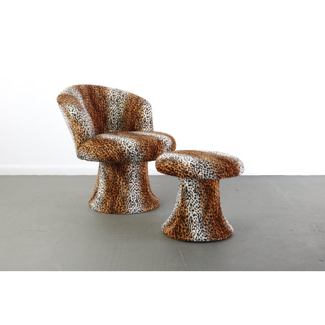 Textile 1970s Mid Century Modern Leopard Print Tulip Chair and Ottoman Set - 2 Pieces For Sale - Image 7 of 7