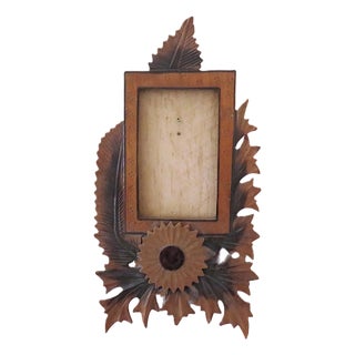 Vintage Folk Art Carved Wood Photo Picture Frame Fits 5 1/2" X 3 1/2" Opening For Sale