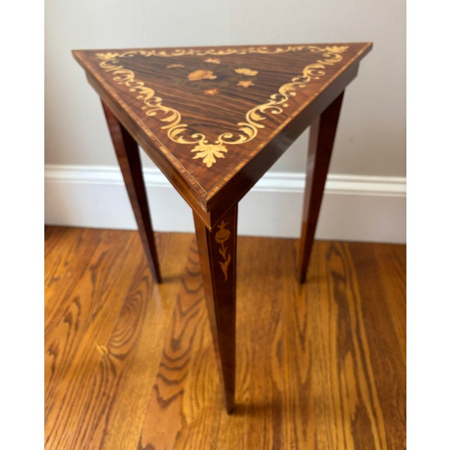 Set of 6 Vintage Italian Marquetry Inlaid Triangle Tables For Sale - Image 4 of 10