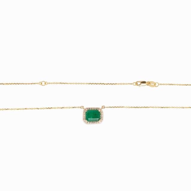1.7cts Zambian Emerald Pendant With Natural Diamonds Halo: Solid 14k Gold, 8x6mm For Sale - Image 4 of 9