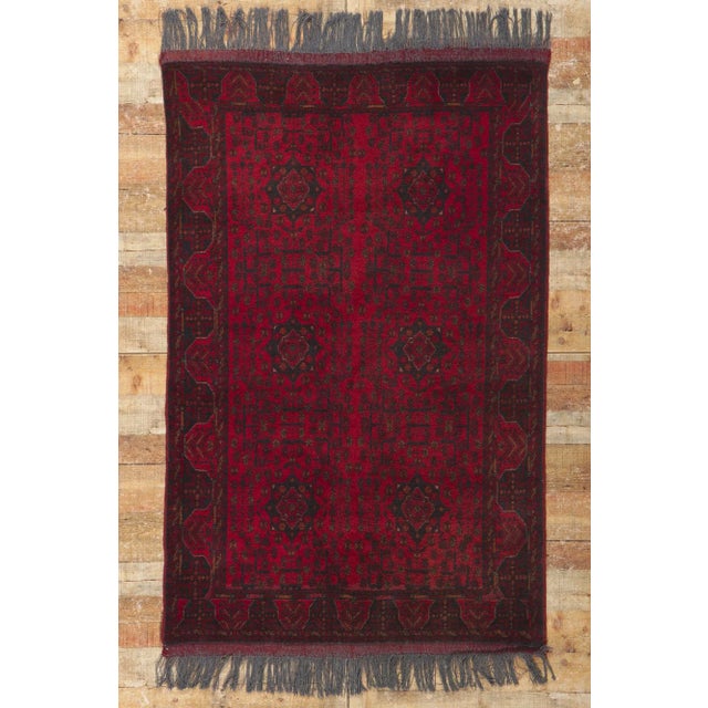 Ruby Red Mid 20th Century Vintage Persian Turkoman Rug, 04'02 X 06'07 For Sale - Image 8 of 9