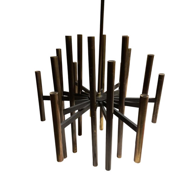 Vintage Lightolier Brass 36 Light Chandelier by Gaetano Sciolari For Sale - Image 10 of 14