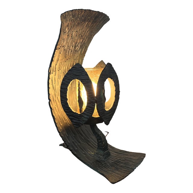 Hammered Iron and Glass Table Lamp, 1960s For Sale