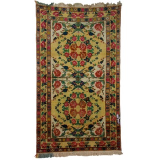 Roses Oriental Hand Knotted Rug in Wool, 1920s For Sale