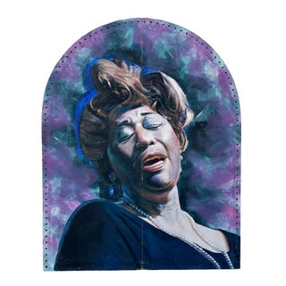 1980s 10' Foot Tall Oil on Canvas Portrait of Ella Fitzgerald - verso signed by Kenmark For Sale