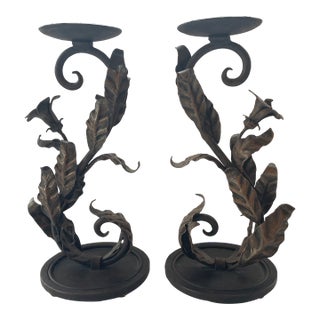 Vintage Hand Wrought Metal Candlestick Holders Set of 2 For Sale