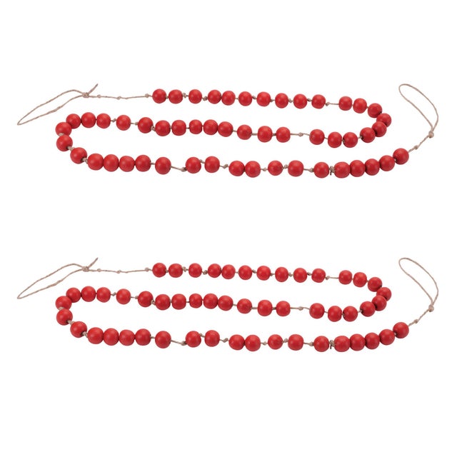 Rustic Wood Beaded String Garland (Set of 2) For Sale - Image 3 of 3