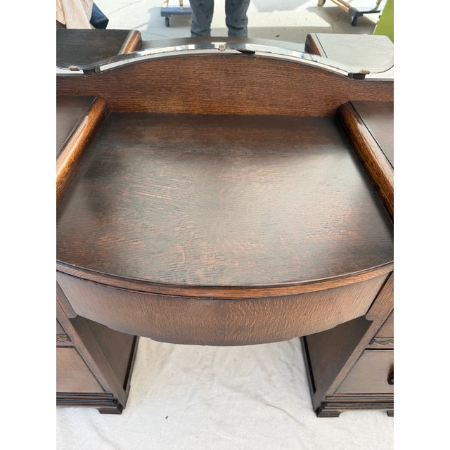 1930's Art Deco Oak Mirrored Vanity With Beveled Arch Mirror For Sale - Image 13 of 16