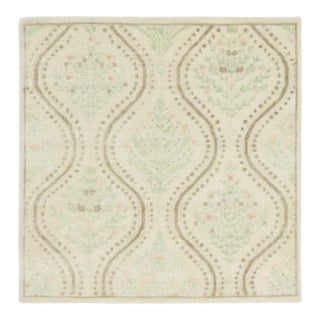Contemporary Block Print Floral Natural Silk Square Rug by Rug & Kilim, India For Sale