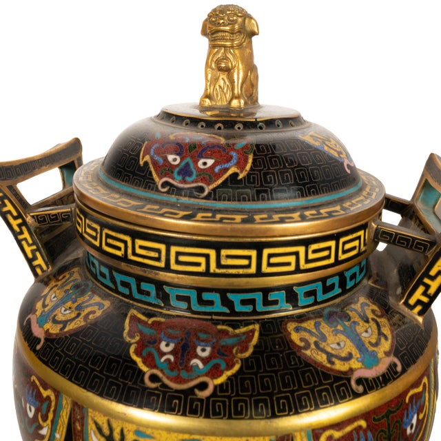 Antique Chinese Qing Dynasty Cloisonne Censer Ding Lidded Incense Burner 1870 For Sale - Image 12 of 12